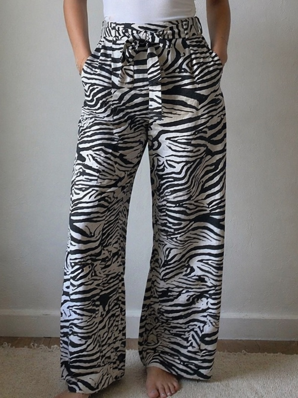 Nicole Miller Zebra Print Tie Waist Wide Leg Pants NWT XL